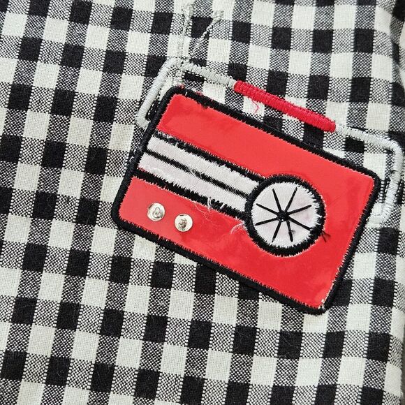 Vtg Lemon Grass Black Gingham Plaid Embroidered Picnic Button-Up Shirt Novelty S - Picture 12 of 12